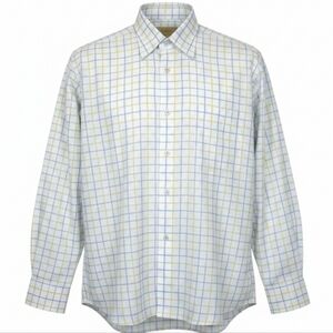 Robert Talbott Caramel Blue/Yellow Striped Button Down Shirt Mens XL